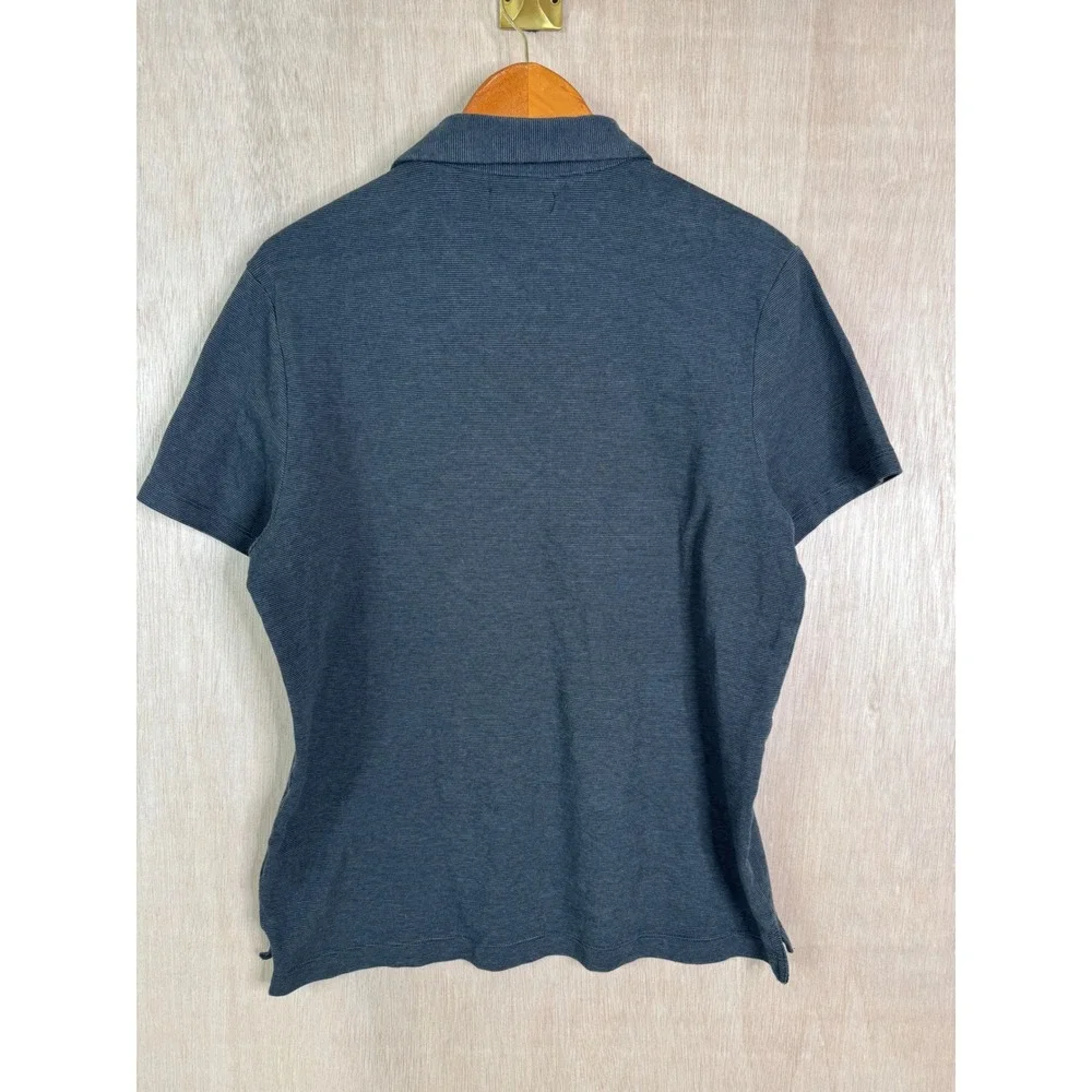 Banana Republic Mens Fitted Polo Shirt Navy Blue Grey Mini Stripe Short Sleeve L